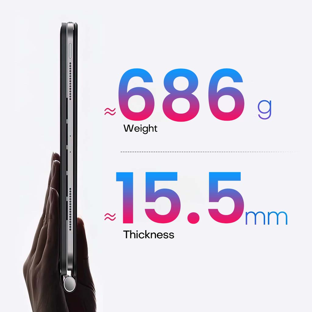 MK-10 Keyboard Case weighs approximately 686g and has a slim 15.5mm profile, ideal for portability and daily use.