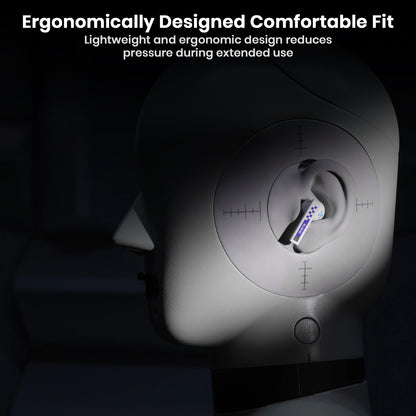 Ergonomic wireless earbuds on measurement device for comfortable fit