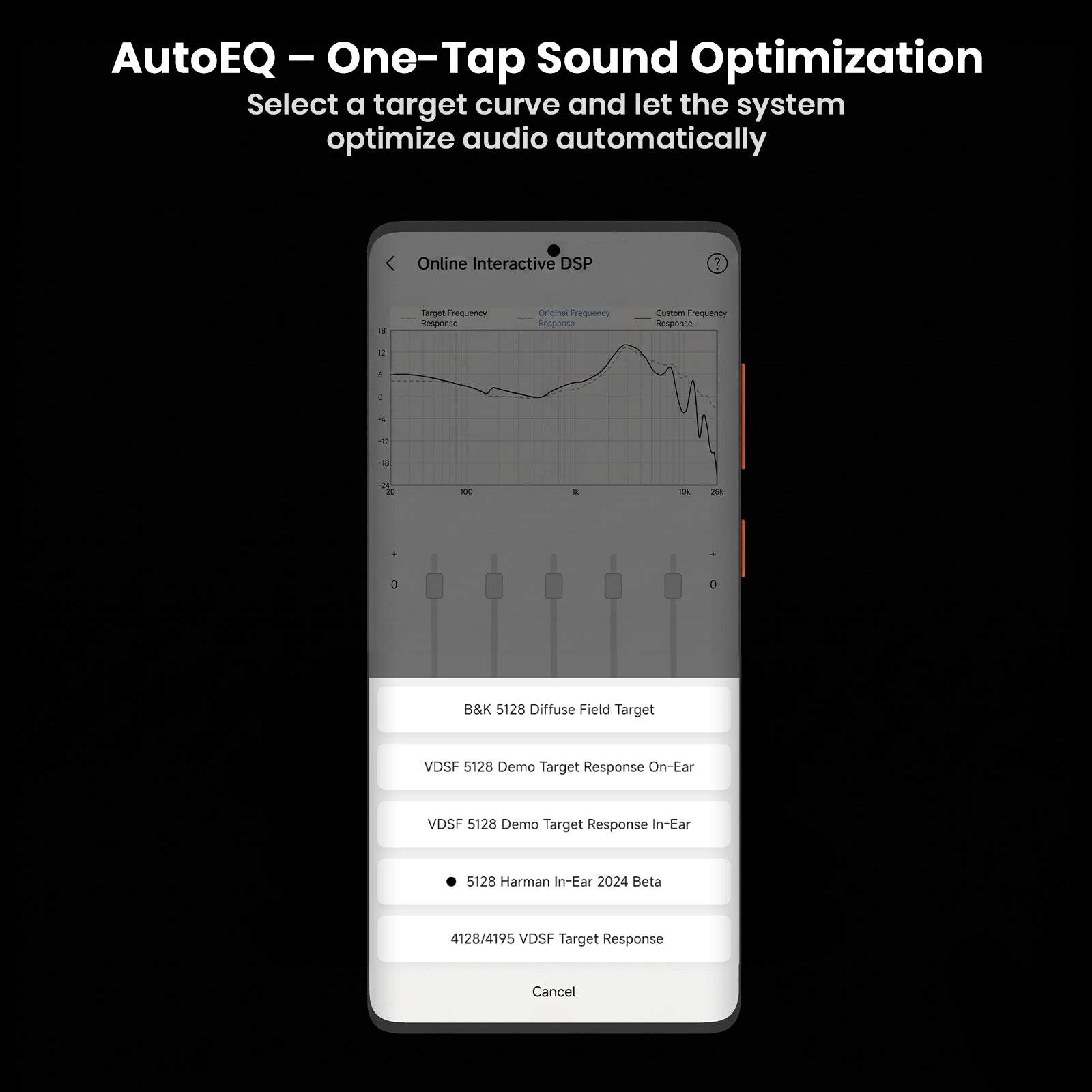 Smartphone screen displaying audio equalizer settings for sound optimization