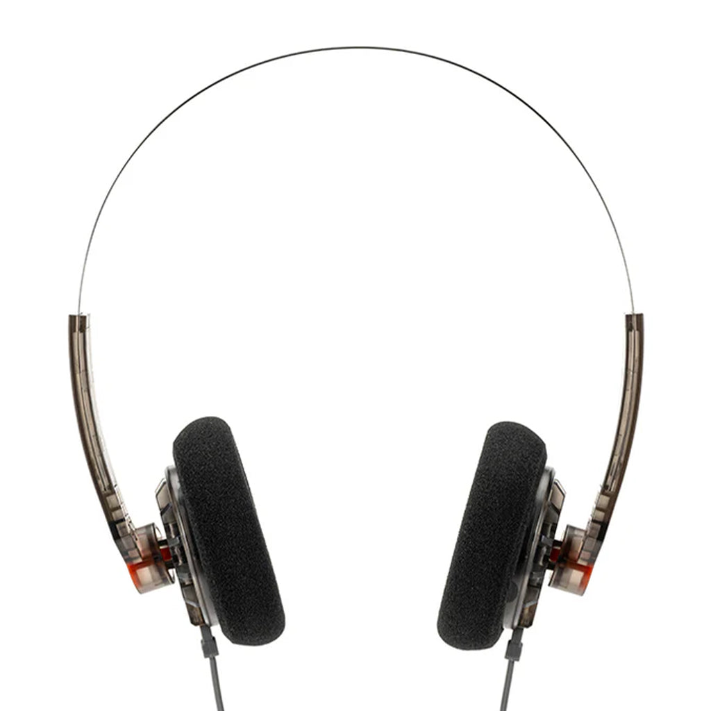 Front view of MOONDROP On-ear Headphone showcasing symmetrical foam ear pads and slim metal headband, ideal for classic audio enthusiasts.
