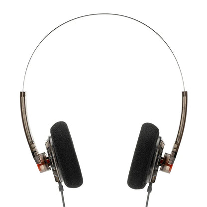 Front view of MOONDROP On-ear Headphone showcasing symmetrical foam ear pads and slim metal headband, ideal for classic audio enthusiasts.