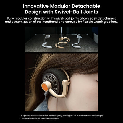 MOONDROP On-ear Headphone modular design with swivel-ball joints for customizable headband and earcup configurations.