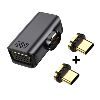 TECPHILE 1080P FHD Magnetic Type C to VGA Adapter includes two gold-plated USB-C magnetic connectors for flexible and portable video connectivity.
