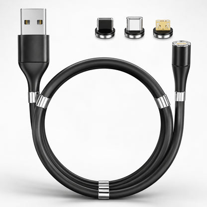 URVNS 3-IN-1 Magnetic Fast Charging Cable with 3 Magnetic Pins (Micro + Type C + Lighting)