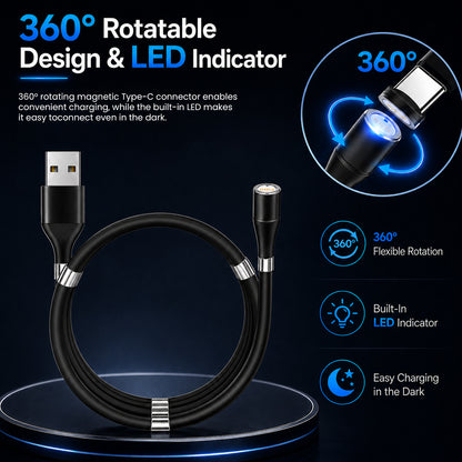 URVNS 3-IN-1 Magnetic Fast Charging Cable with 3 Magnetic Pins (Micro + Type C + Lighting)