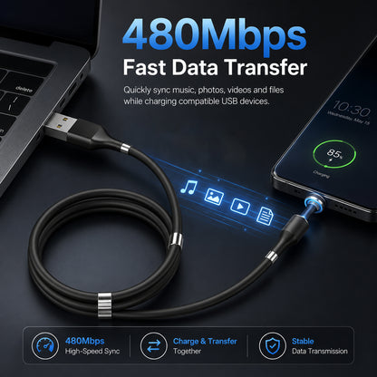 URVNS 3-IN-1 Magnetic Fast Charging Cable with 3 Magnetic Pins (Micro + Type C + Lighting)