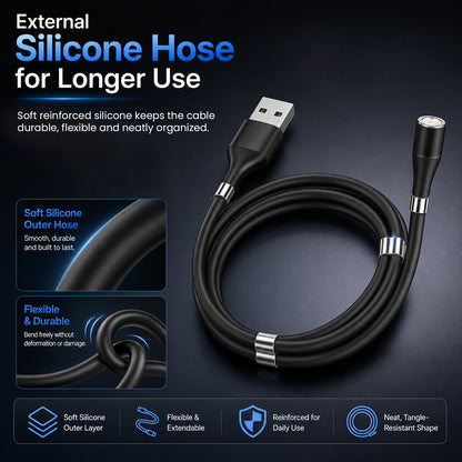 URVNS 3-IN-1 Magnetic Fast Charging Cable with 3 Magnetic Pins (Micro + Type C + Lighting)