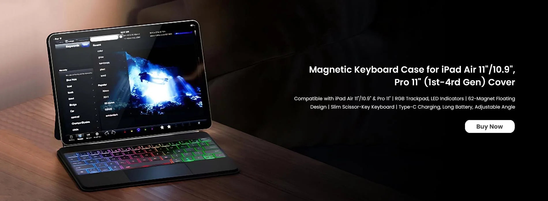 Magnetic Keyboard Case for iPad Air 11"/10.9", Pro 11" (1st-4rd Gen) Cover