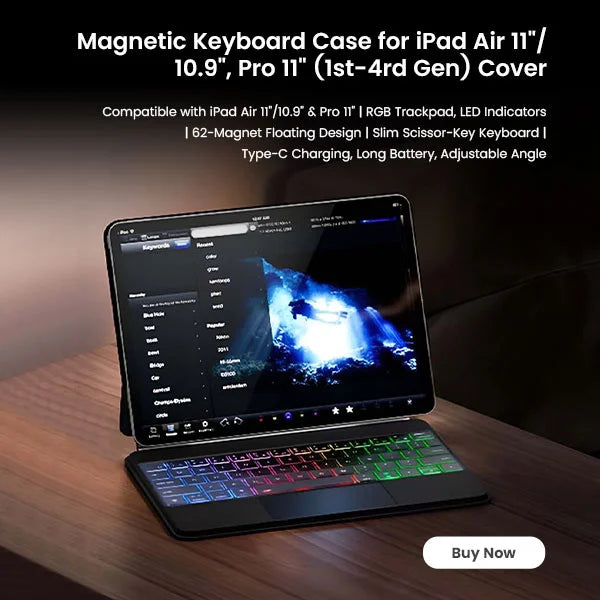 Magnetic Keyboard Case for iPad Air 11"/10.9", Pro 11" (1st-4rd Gen) Cover
