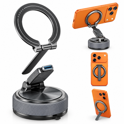 TECPHILE - 2 IN 1 360° Vacuum Magnetic Phone Holder with Detachable Ring Stand