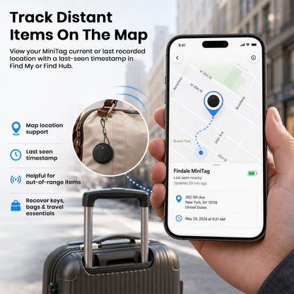 Close-up of waterproof Bluetooth tracker with water droplets, highlighting durability and water resistance for daily use