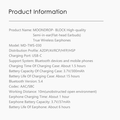 MoonDrop Block TWS Earbuds Specifiaction