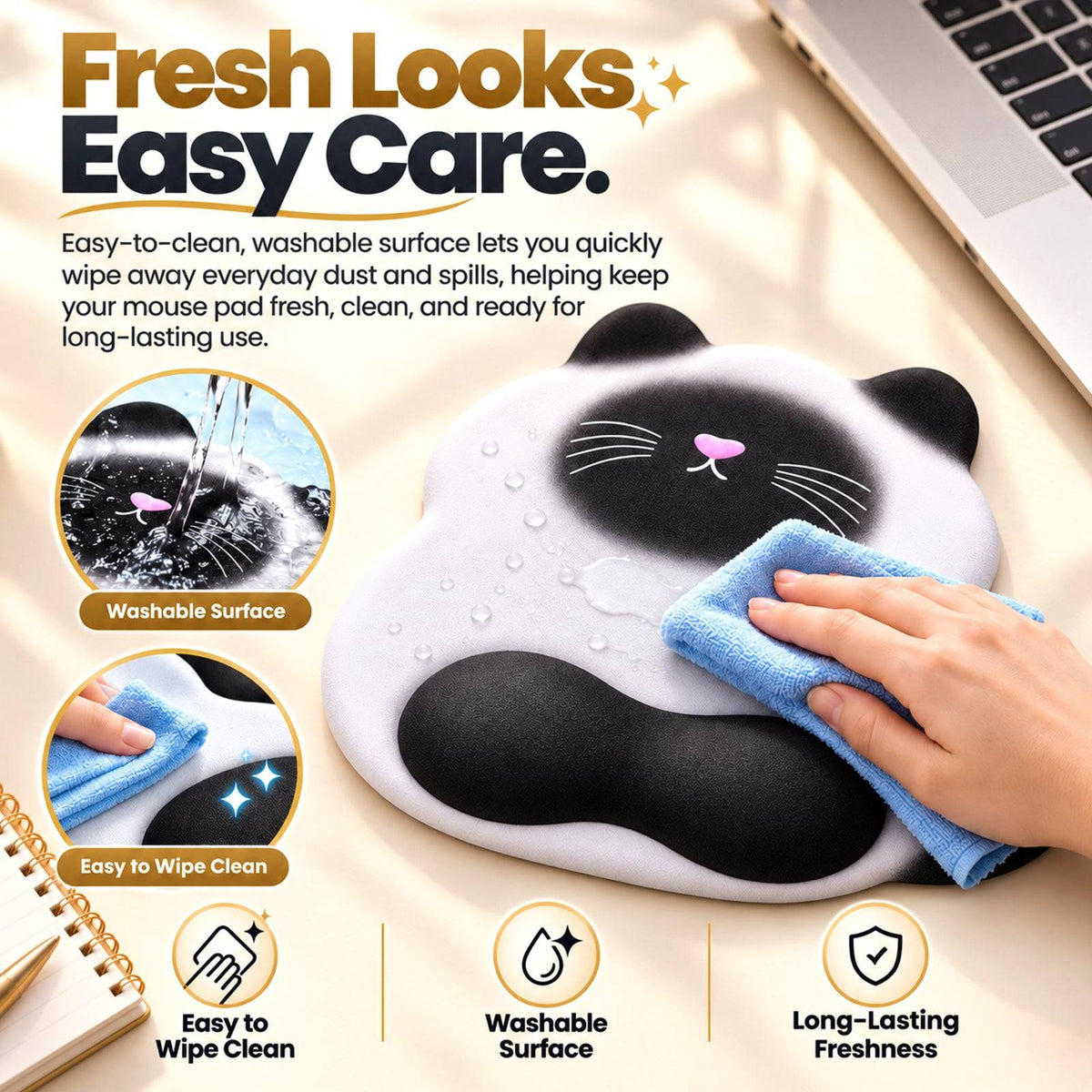 TECPHILE – Ergonomic Cat Style Mouse Pad with Wrist Rest