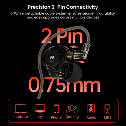 In-ear monitor with 2-pin connector and detachable cable