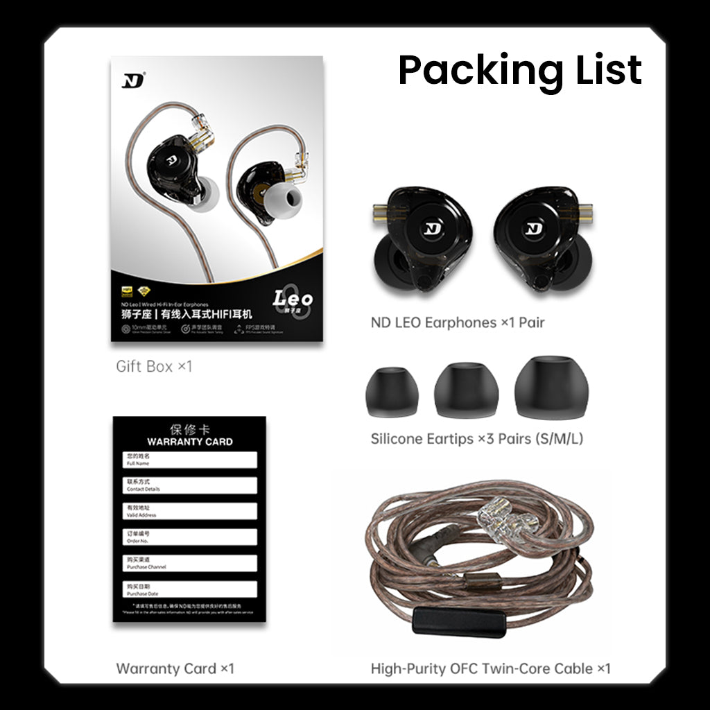 ND LEO earphones with high-purity OFC twin-core cable