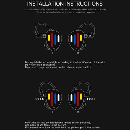 ND X12 Hybrid IEM installation guide showing correct orientation and pin insertion for optimal sound and cable durability.