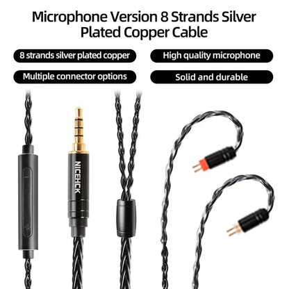 NiceHCK BlackWheat 8-core silver-plated copper cable with high-quality mic, durable build, and multiple connector options for superior audio.