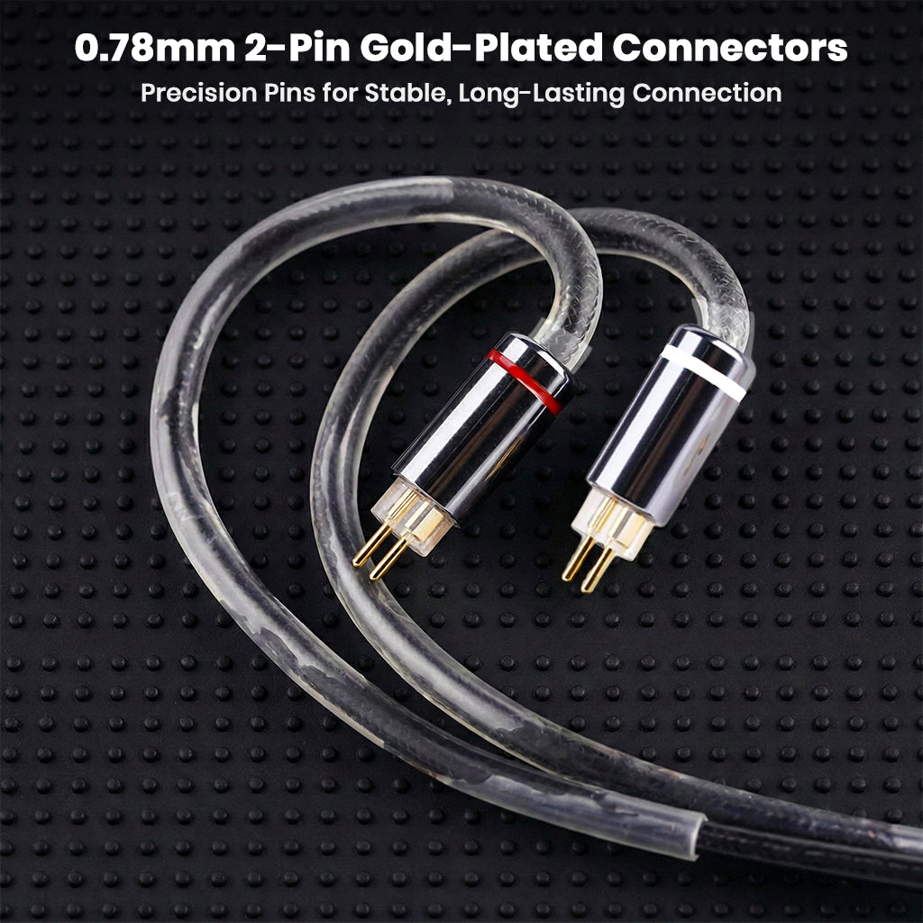 Gold-plated 0.78mm 2-pin connectors on NICEHCK DuskAg IEM cable for precise, long-lasting audio connectivity.