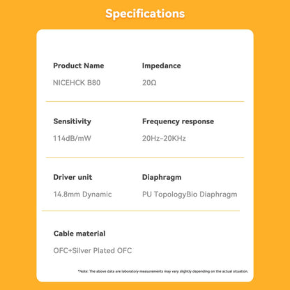 NiceHCK B80 Flathead Wired Earphones Specification