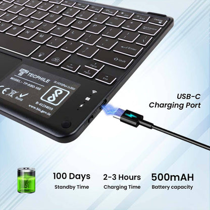 OP121 Keyboard Case for OnePlus Pad 2/Pad Pro/Oppo Pad 3 Pro 12.1” with USB-C charging port. Features 100-day standby time, 2-3 hour charging, and 500mAh battery capacity.