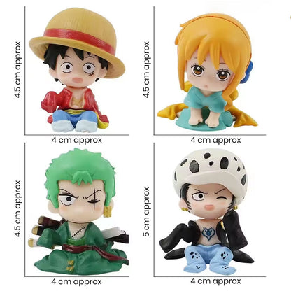 One Piece Anime Action Figures Set of 4 Luffy Zoro Nami Gasha Size