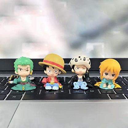 One Piece Anime Action Figures Set of 4 Luffy Zoro Nami Gasha display