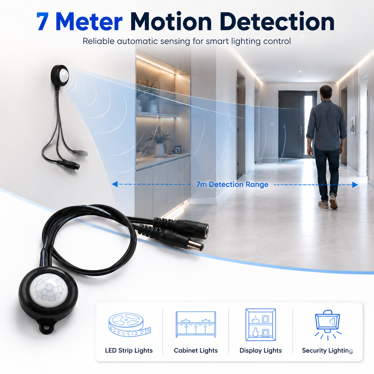 Smart home PIR motion sensor with 7-meter detection range