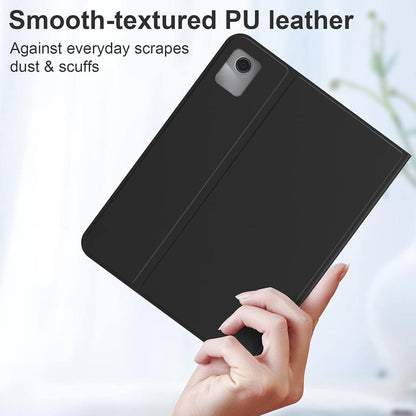 Smooth-textured PU leather keyboard case for Lenovo Tab M11, protects against dust, scuffs, and everyday scrapes with sleek black finish.