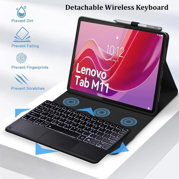 Custodia Tastiera Per Lenovo Tab M11 2024 - Tastiera Bluetooth Con Trackpad E Retroilluminazione 7 Colori - Foto 5