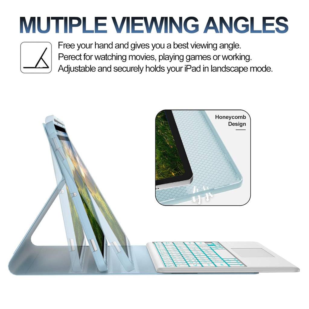 Adjustable viewing angles for Keyboard Case for Samsung Galaxy Tab S9 Plus 12.4 inch with honeycomb design for stability.