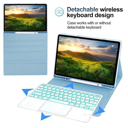 Detachable wireless keyboard design for Samsung Galaxy Tab S9 Plus 12.4 inch case, usable with or without keyboard.