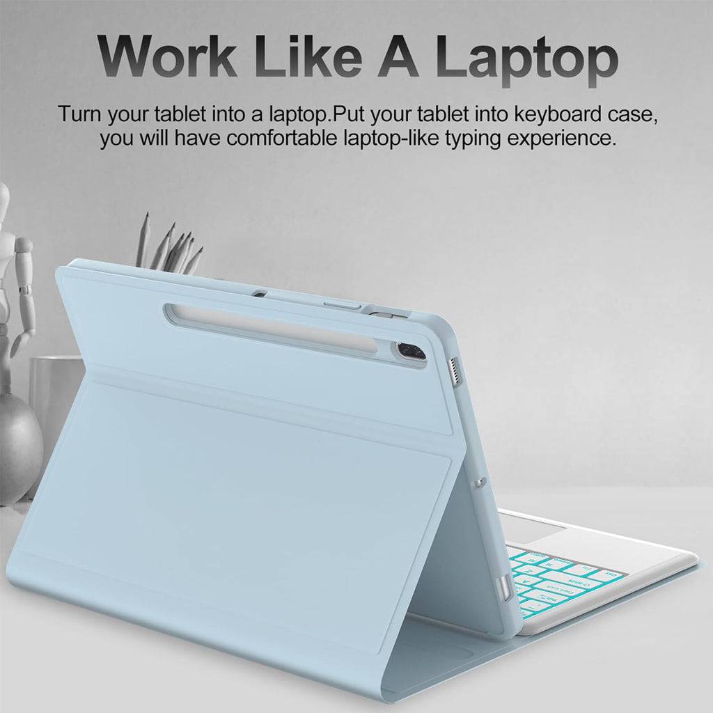 Tablet keyboard case for Samsung Galaxy Tab S9 Plus 12.4 inch transforms tablet into laptop with foldable stand and keyboard.