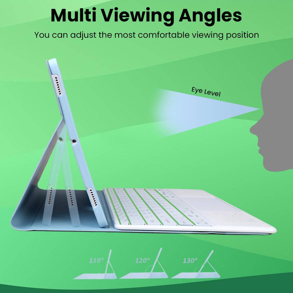 Multi-angle viewing support for Samsung Galaxy Tab S9 Plus 12.4 inch keyboard case with ergonomic eye-level design.