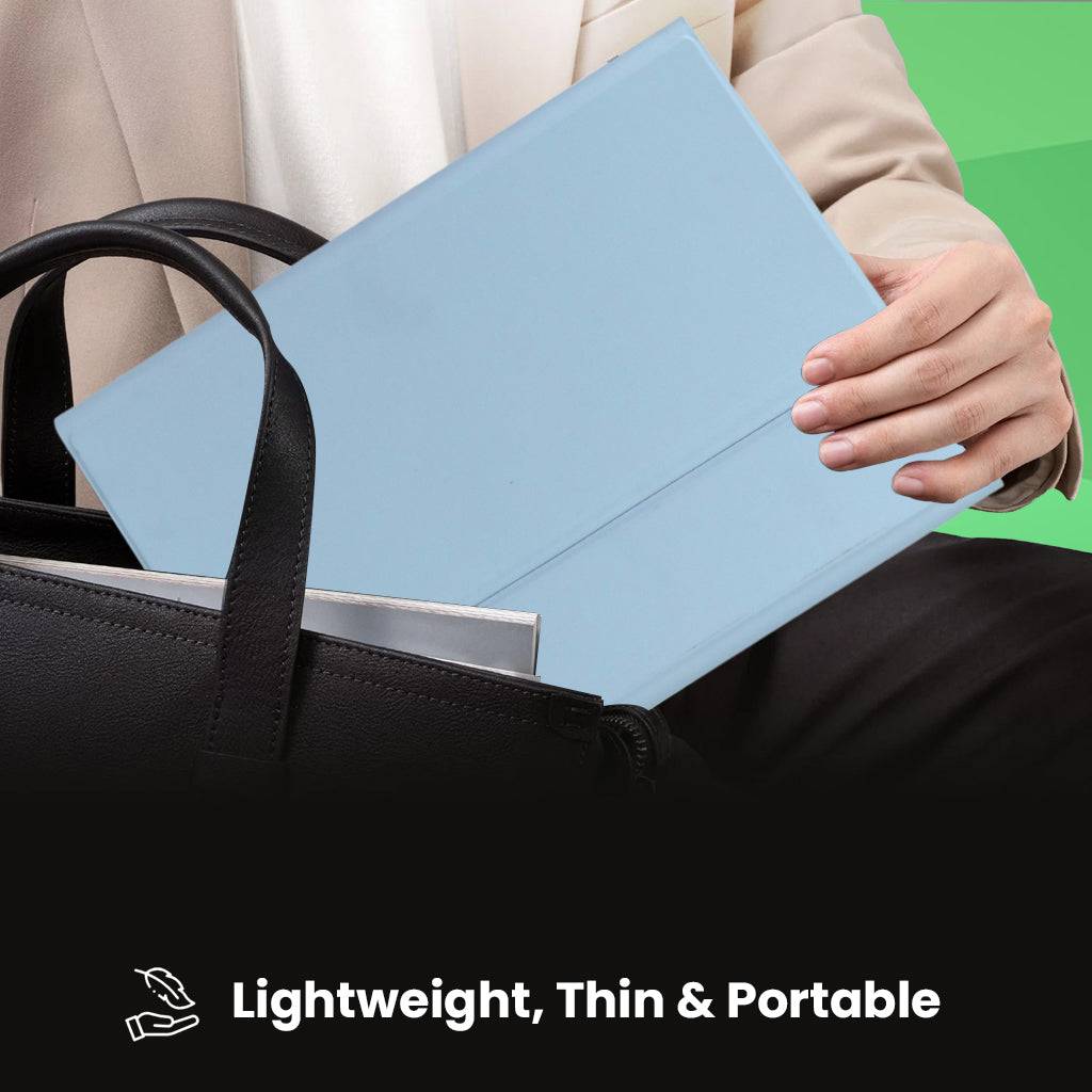 Lightweight and portable keyboard case for Samsung Galaxy Tab S9 Plus 12.4 inch in blue, ideal for travel.