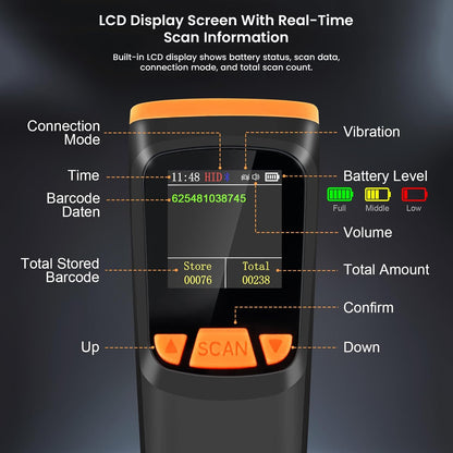 LUCKYDOOR K-82 1D & 2D Portable Wireless Barcode Scanner for iOS PC POS
