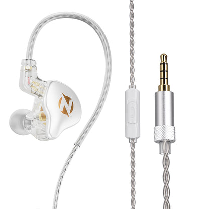 QKZ AK9 Pro in-ear monitor with transparent housing and gold logo