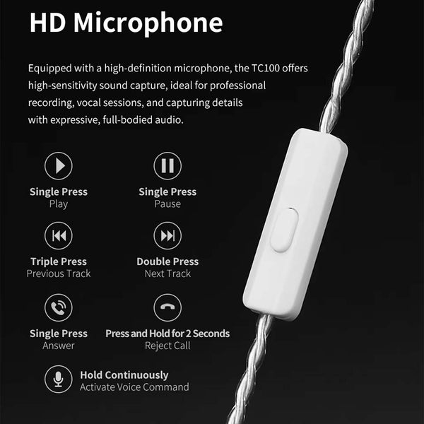 QKZ - TC100 IEM to USB Type-C Audio Cable with Inline HD Microphone - 9