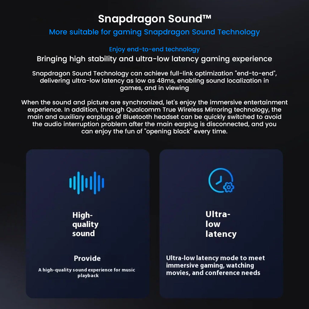 Snapdragon Sound technology in QCC Dongle Pro delivers synchronized ultra-low latency and high-fidelity sound for immersive entertainment.
