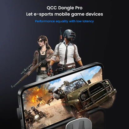 QCC Dongle Pro enhances mobile gaming with low latency Bluetooth audio, supporting e-sports performance on smartphones and tablets.