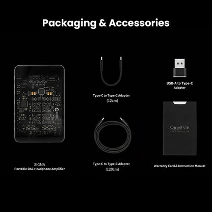 Questyle Sigma portable DAC headphone amplifier packaging accessories