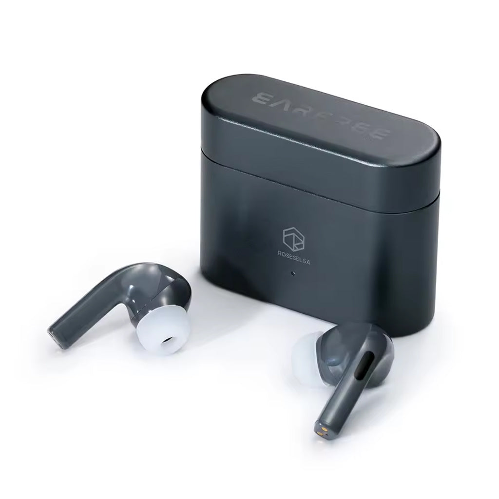 ROSESELSA EARFREE i5 ANC Wireless Earbuds in black with charging case, featuring ergonomic in-ear design for immersive audio and comfort.