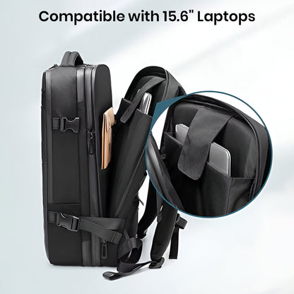 Laptop compartment of Airpack Travel Backpack fits up to 15.6-inch laptops securely, ideal for work and travel organization.