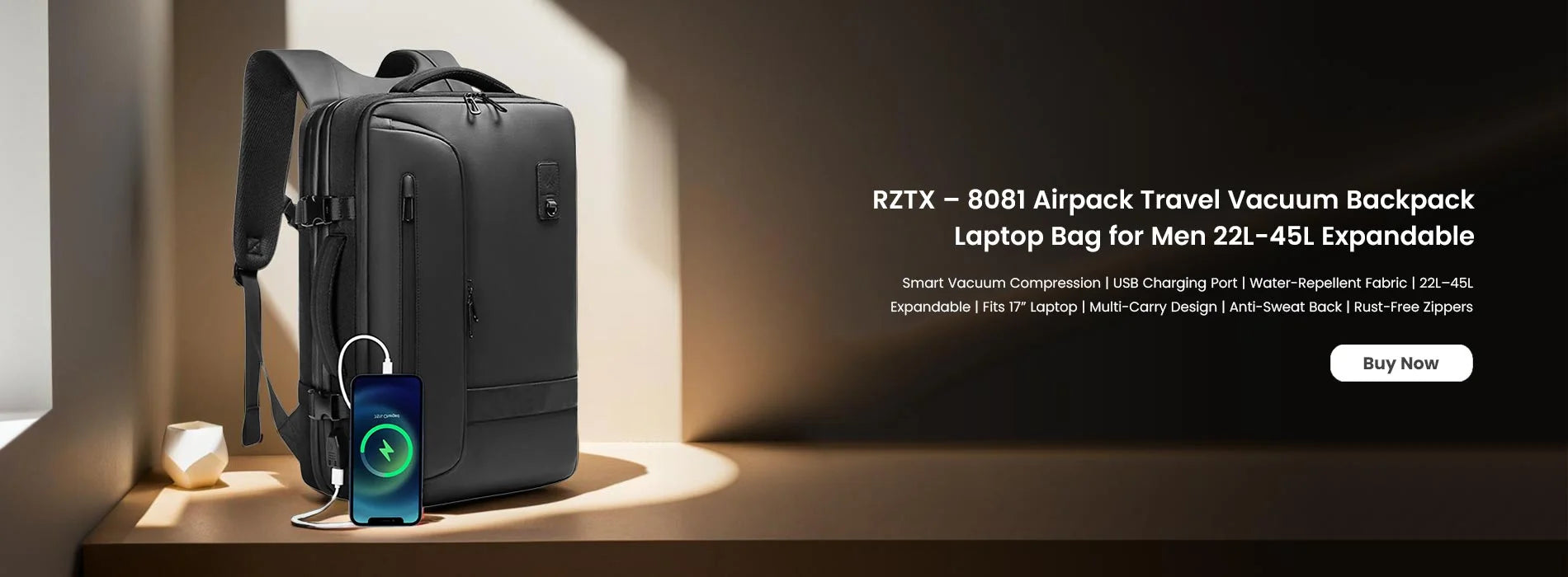 RZTX – 8081 Airpack Travel Vacuum Backpack Laptop Bag for Men 22L-45L Expandable