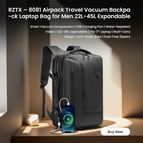 Rztx 8081 airpack travel vacuum backpack laptop bag for men 22l 45l expandable for mobile