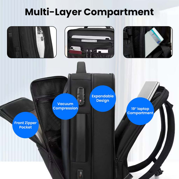 RZTX - Smart Airpack Vacuum Compression Travel Backpack 39-55L Expandable - 11