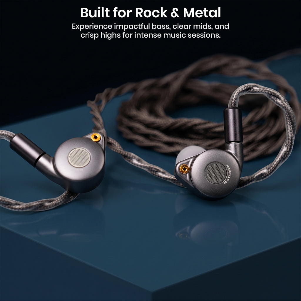 In-ear monitors with braided cables for rock and metal music