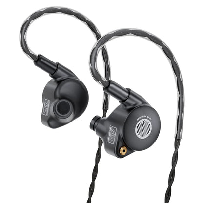 ROSESELSA x AAV CJ20 in-ear monitors with black metal housing and braided cables