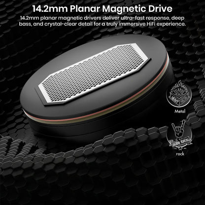 Close-up of 14.2mm planar magnetic driver in high-fidelity audio device