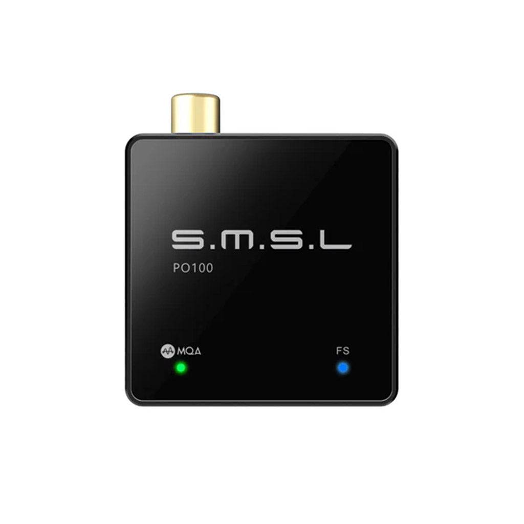 Top view of S.M.S.L PO100 2024 USB Digital Audio Interface showing MQA and FS indicator lights for premium audio decoding.