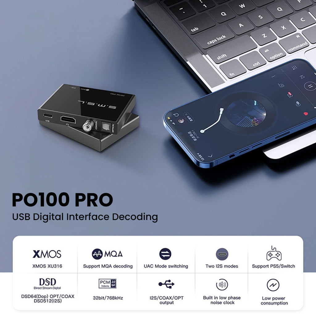 S.M.S.L PO100 Pro USB audio interface with smartphone and laptop